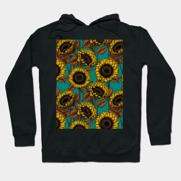 Sunflowers on turquoise Hoodie by katerinamk